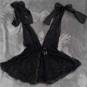 Black Sheer Négligée with Bow Straps